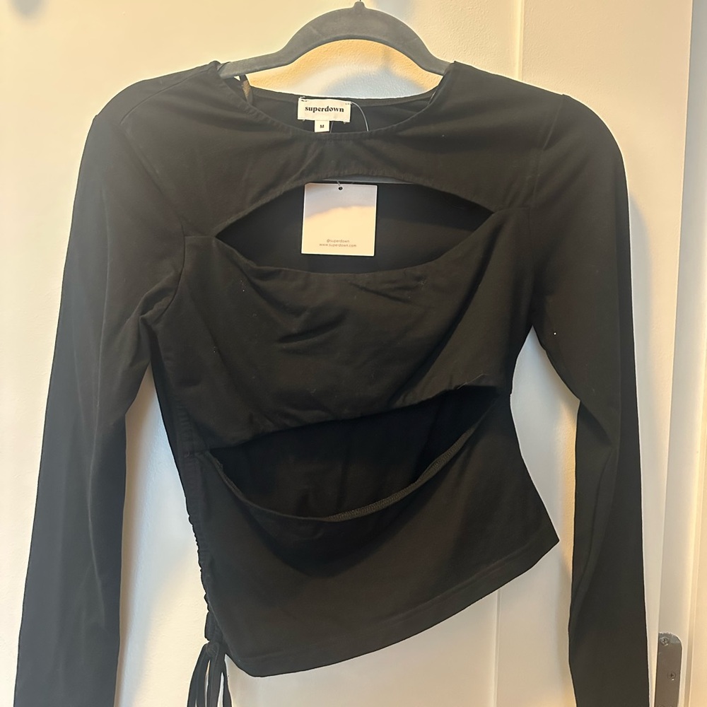NWT Superdown Black Cutout Long Sleeve Blouse